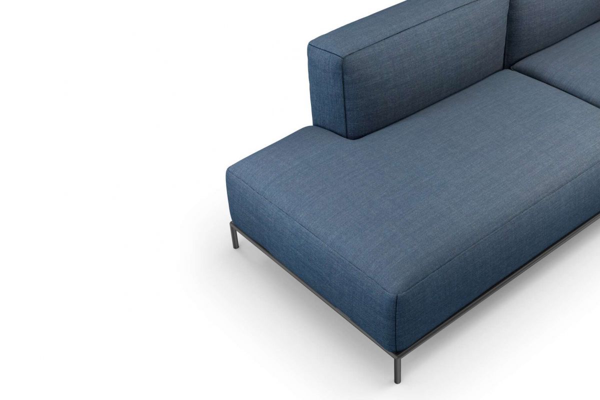 Canapé confortable 3 places, en tissu bleu structure en métal pein anthracite 