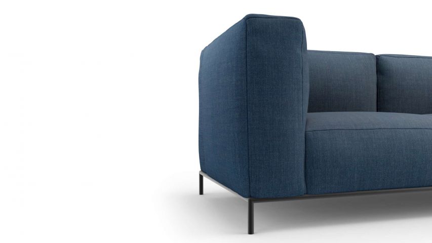 Canapé ergonomique 3 places,en tissu bleu structure en métal pein anthracite, avec accoudoirs